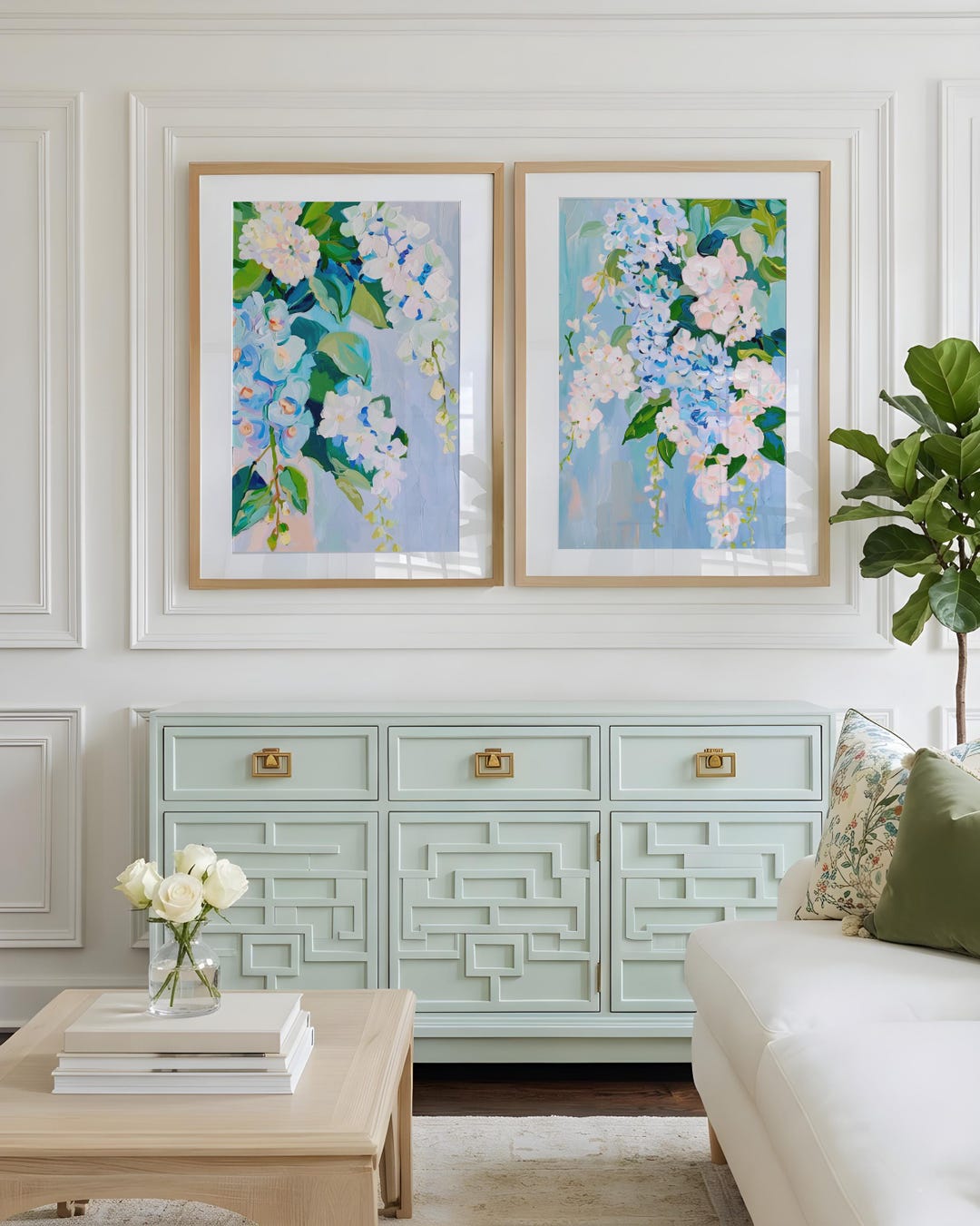 Blue Set of 2 Floral Wall Art Prints | Vintage Orchid Hydrangea ...
