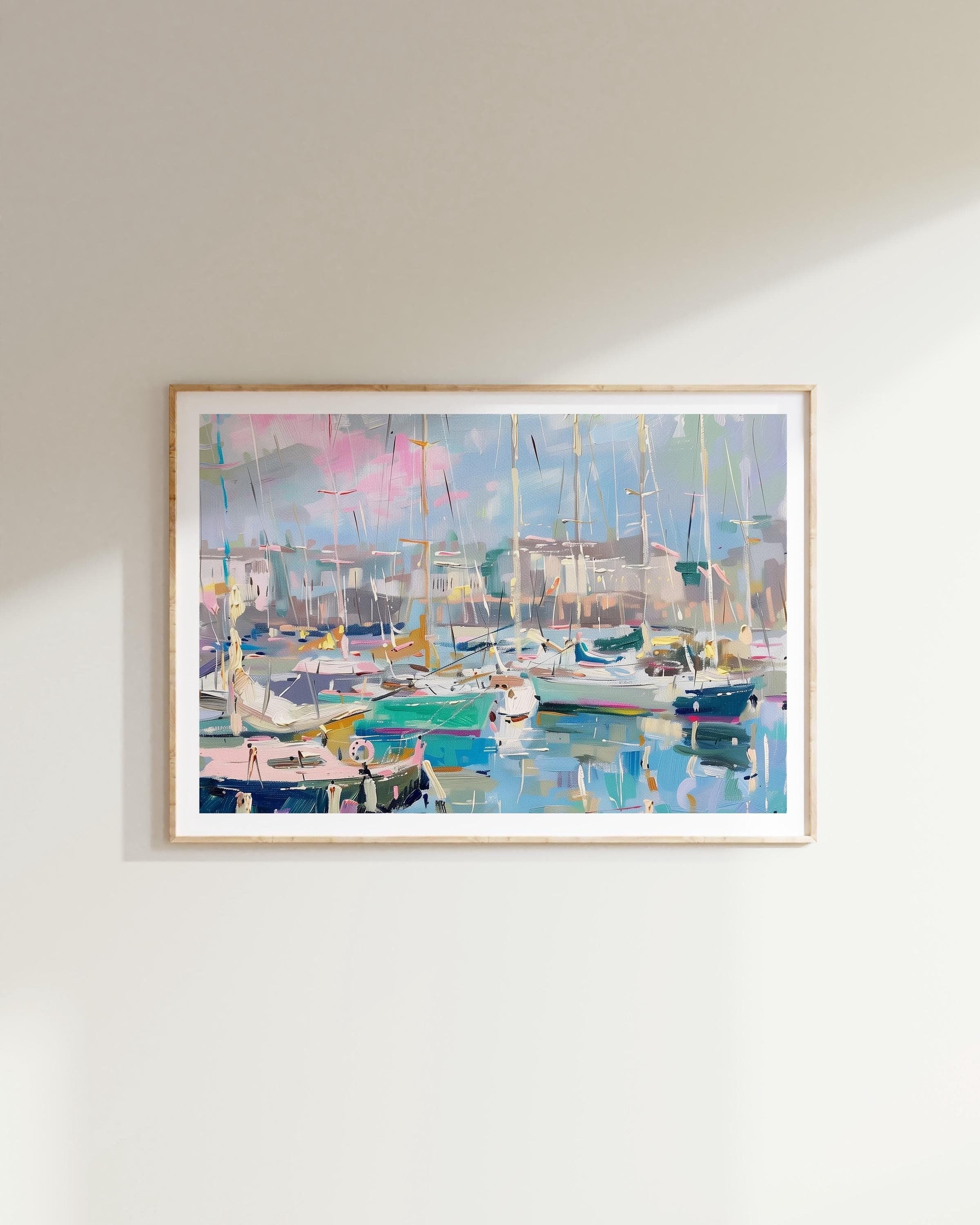 Blue Sailboat Painting, Pastel Art Print, Coastal Wall Decor,Beach House Printable,Summer Ocean Landscape,Seashore Vintage Beach House Print