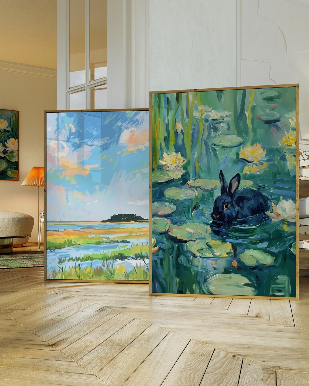 Monet Rabbit Claude Monet Rabbit in Water Lilies, Impressionist Landscape Painting ...