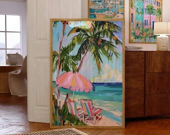 Pastell Palme Strand Druck, Matisse Stil Küstenwand Kunst