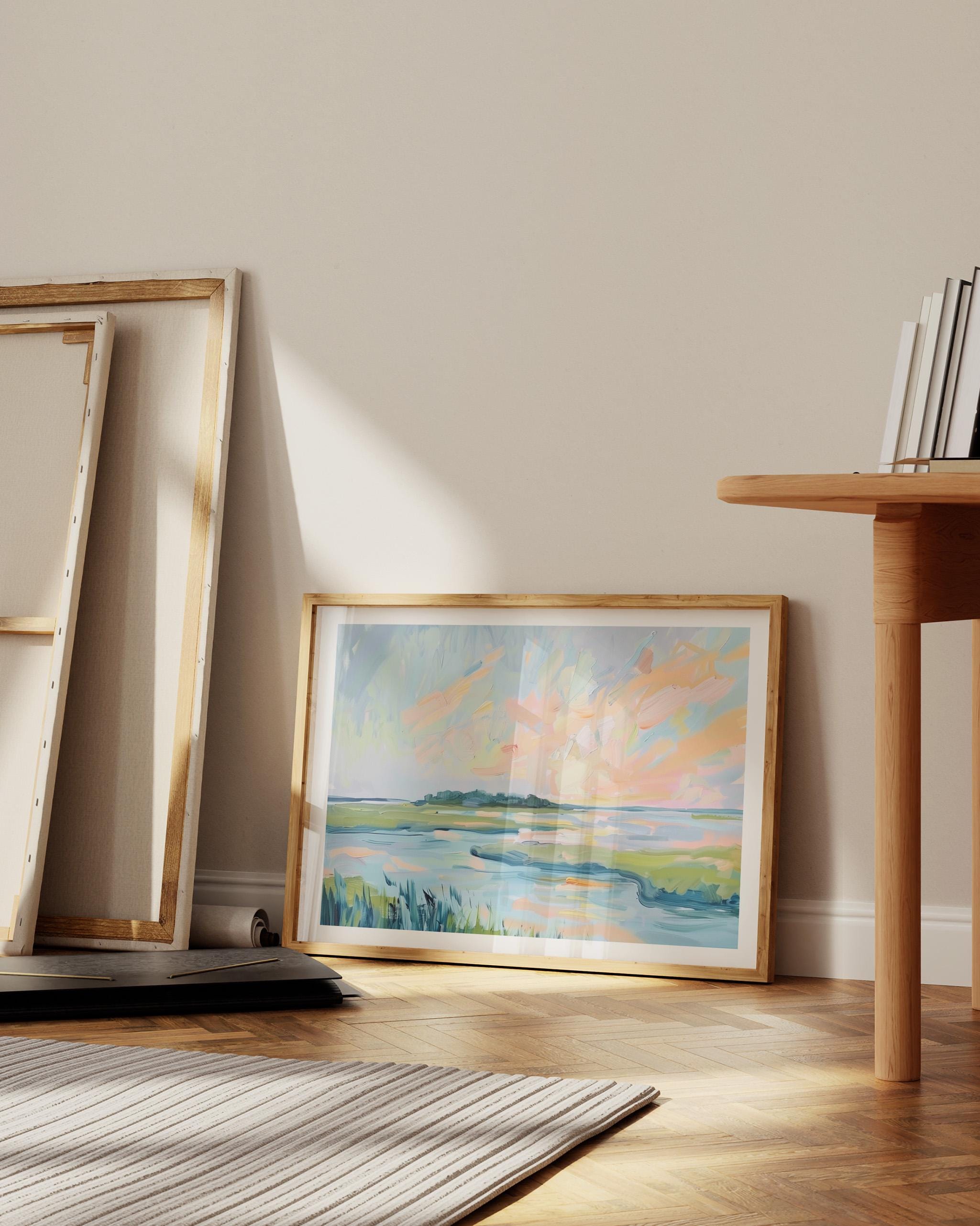 Pastel Marsh Sunset Landscape Painting, Preppy Carolina Lowcountry ...