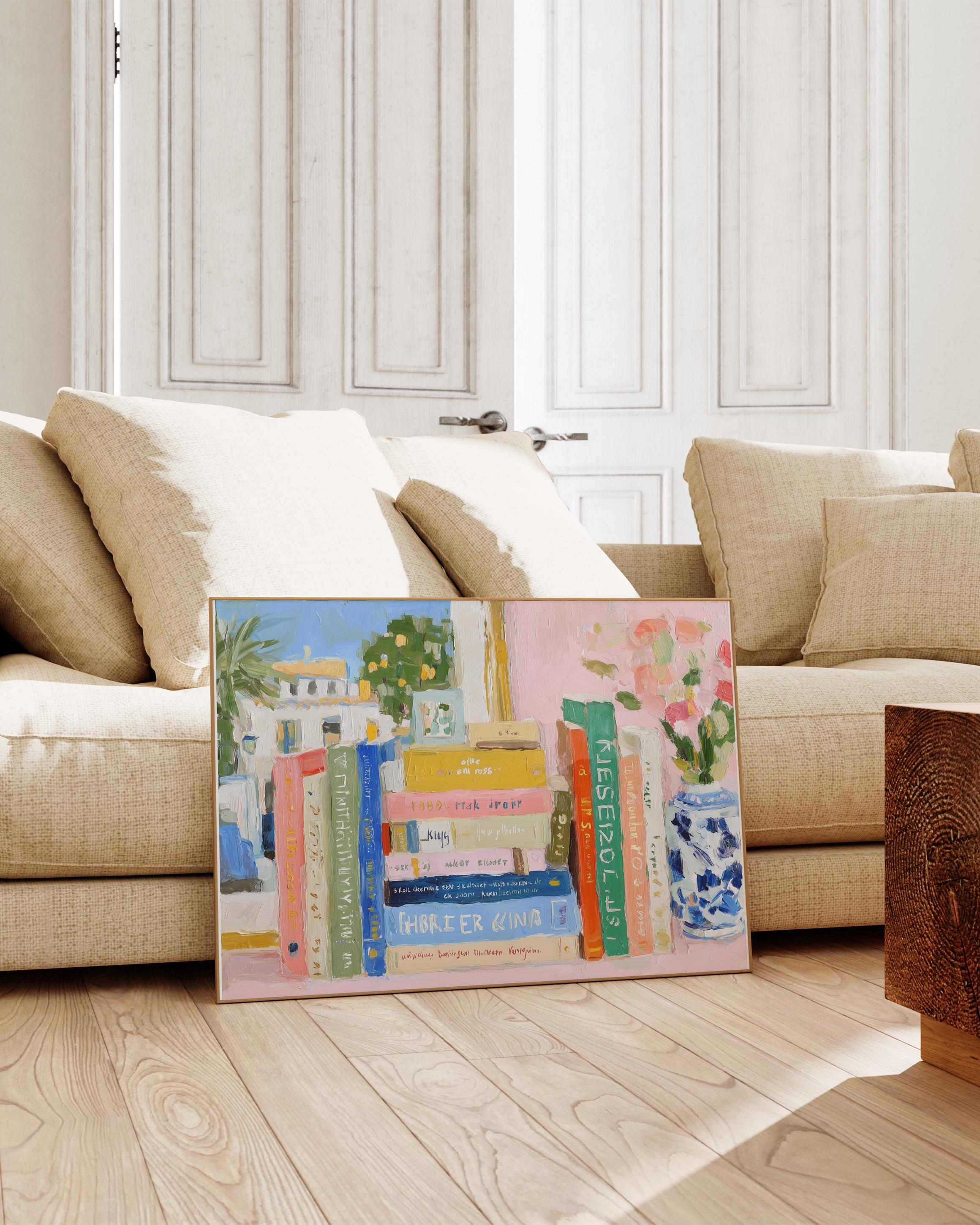 Stacked Colorful Books Wall Art Print | Book Lover Wall Decor ...