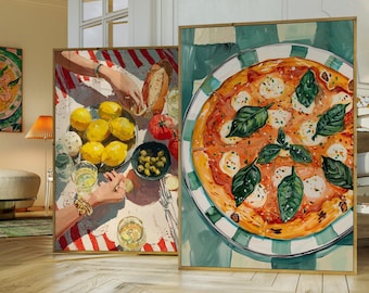 Margherita Pizza Art Print, Fauvist Still Life Kitchen Decor