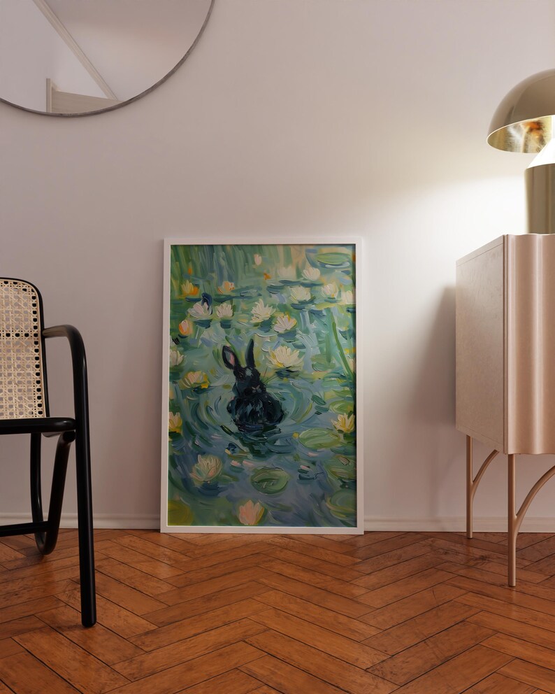 Monet Rabbit Black Rabbit Water Lily Pond Art Print: Monet Inspired Landscape - Etsy ...
