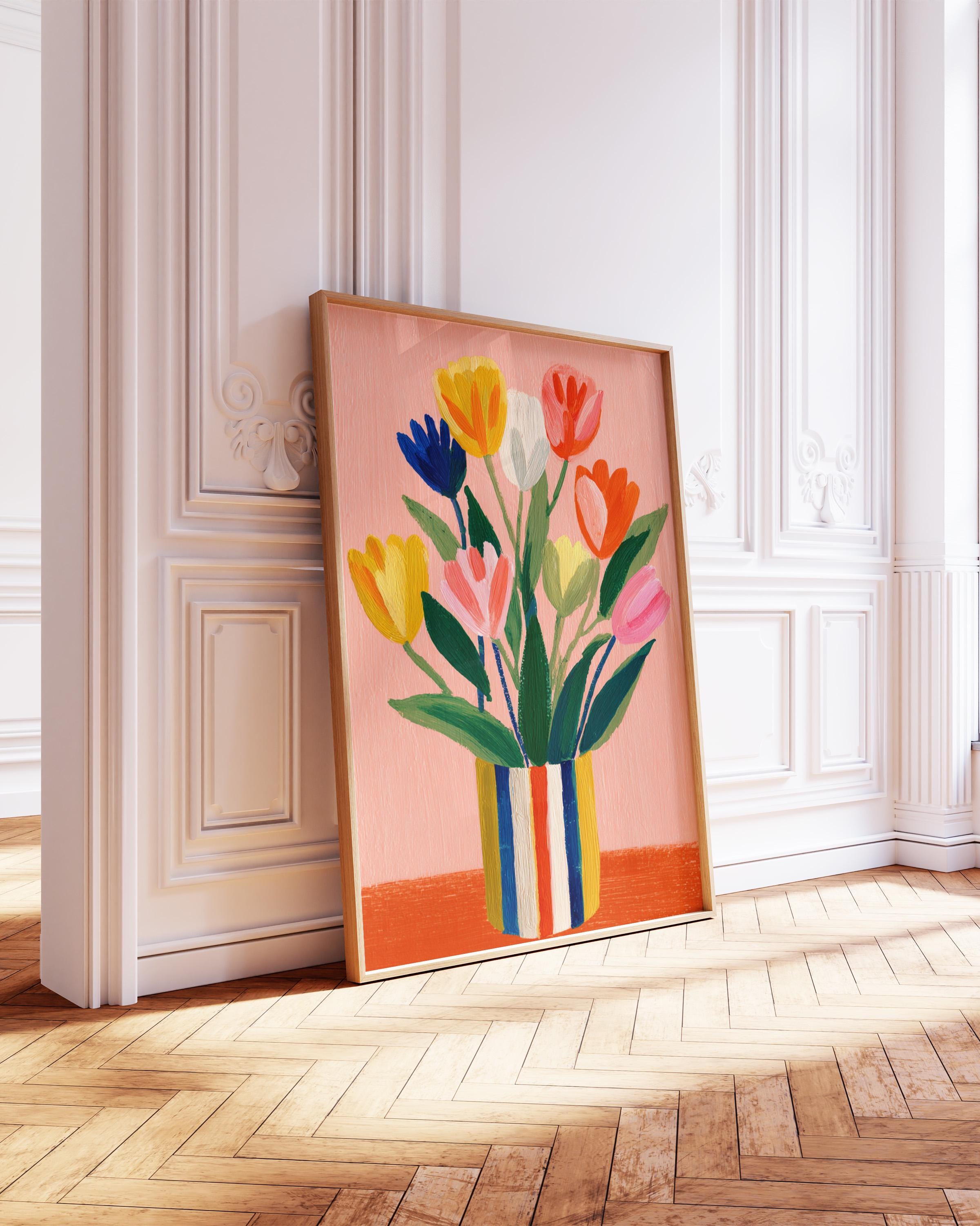 Colorful Tulip Print, Striped Vase, Modern Floral Wall Art - Etsy