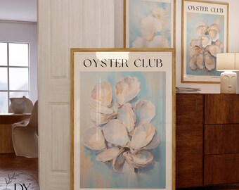 Seashell Art, Beachy room decor, Beachy wall art, Light blue wall art, Ocean inspired style, Oyster shell art, Coastal cowgirl prints