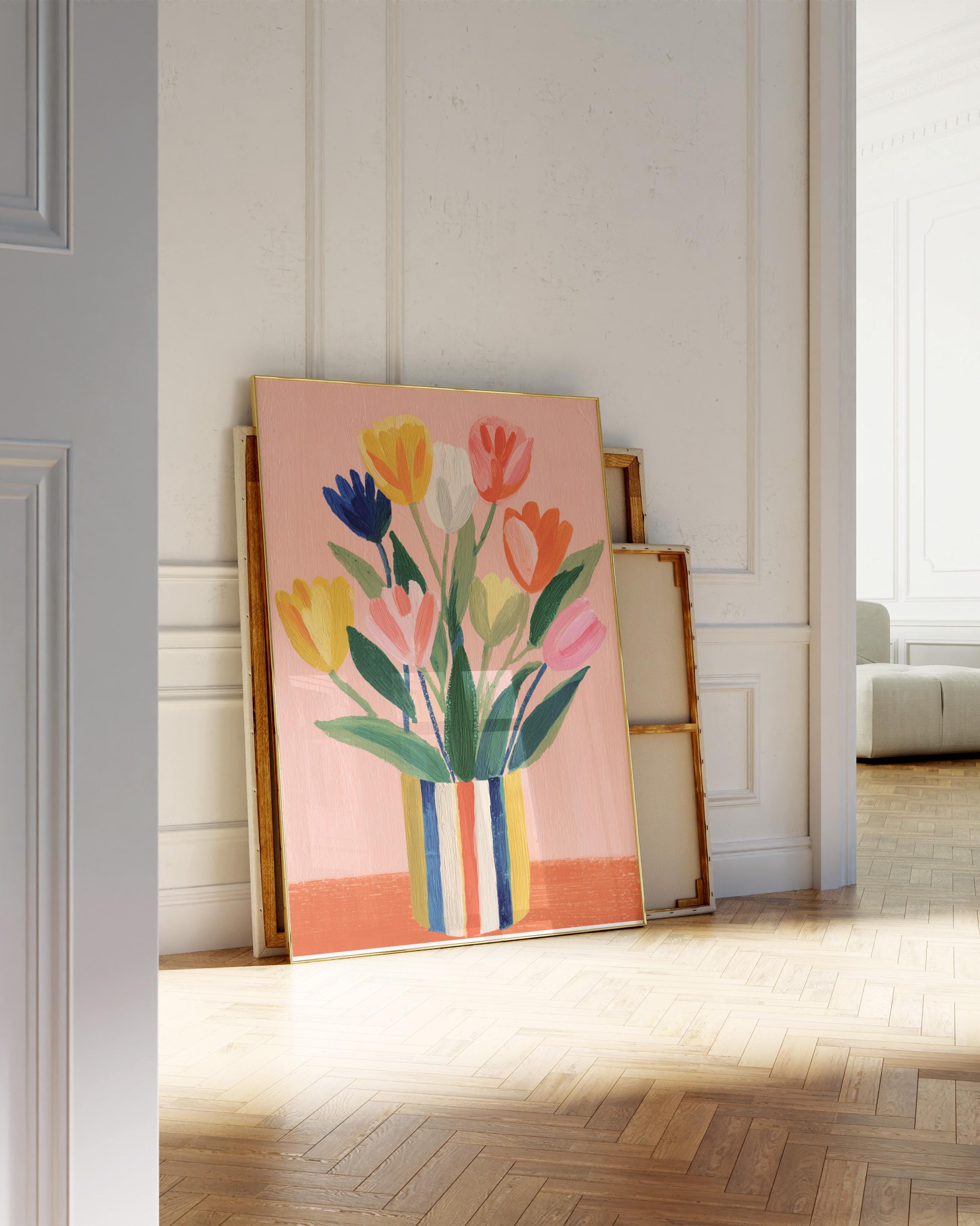 Colorful Tulip Print, Striped Vase, Modern Floral Wall Art - Etsy