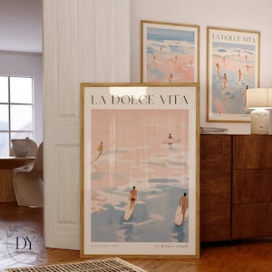 3er Set Vintage Wohnung Dekor, Sommer Poster, Kokette Raumdeko, Strand Gemälde Poster, Französisches Plakat für Wohnung, Hotel Wandkunst