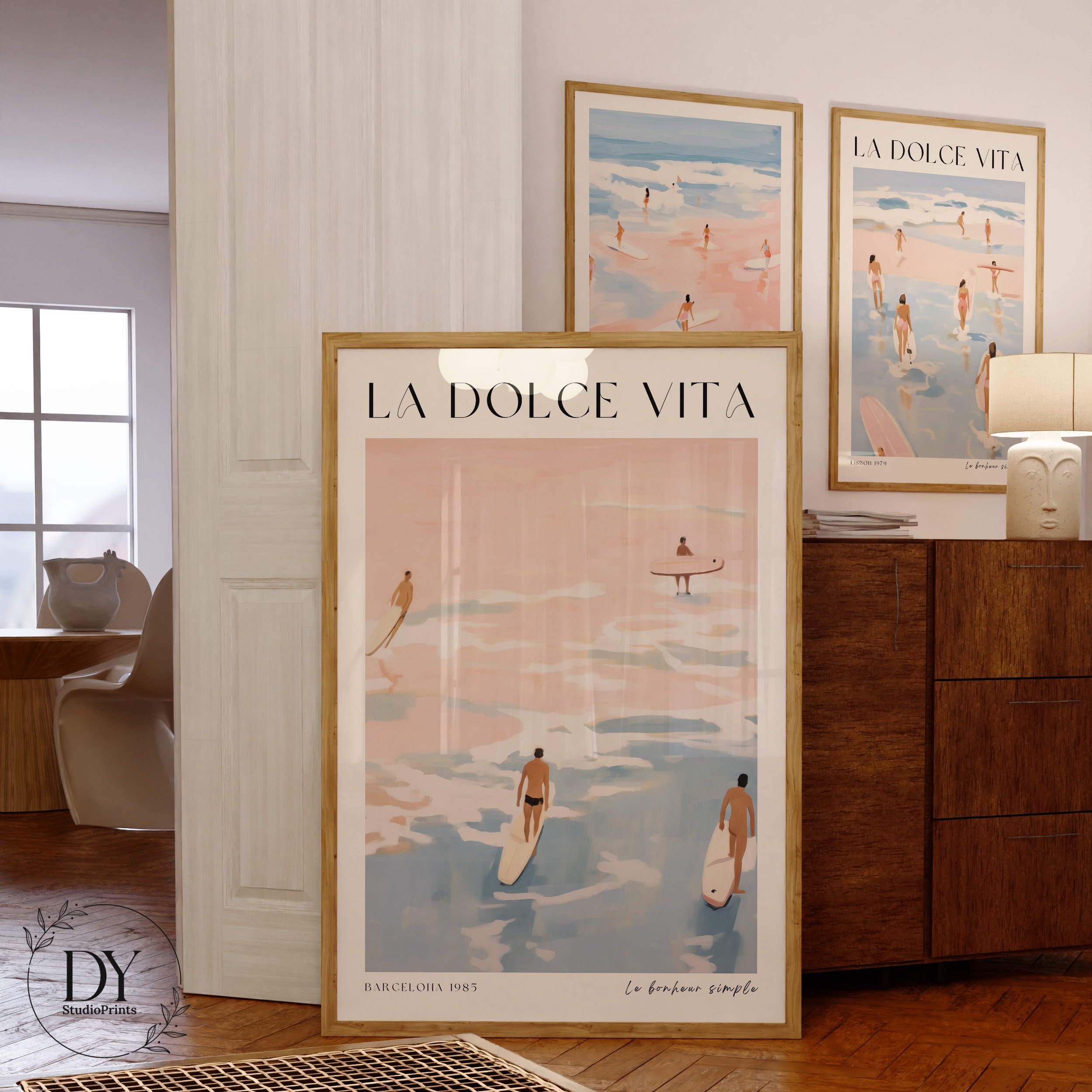 Set of 3 Vintage Apartment Decor, Summer Poster, Coquette Room Decor, Beach Painting Poster, French Poster for Apartment, Hotel Wall Art