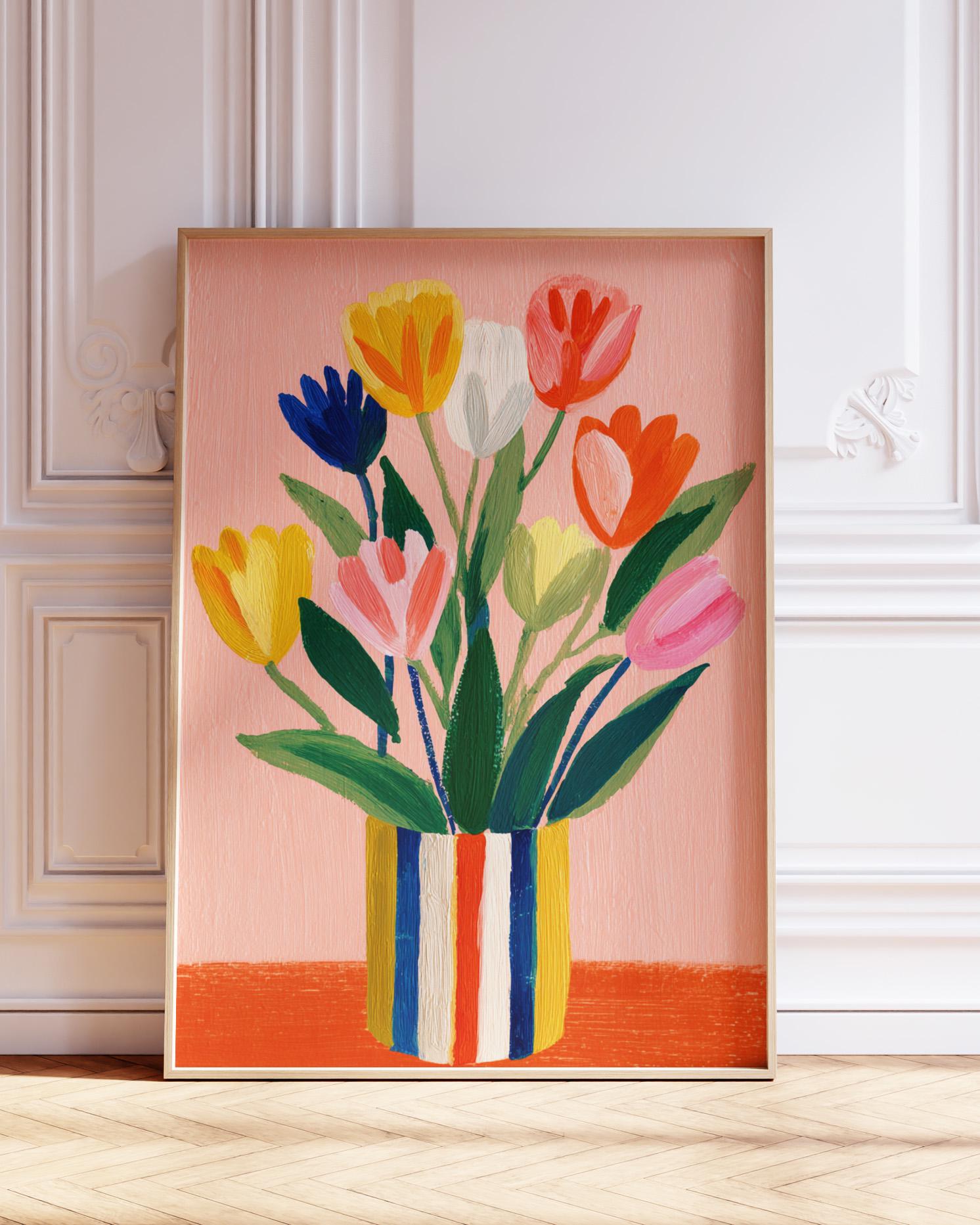 Colorful Tulip Print, Striped Vase, Modern Floral Wall Art - Etsy