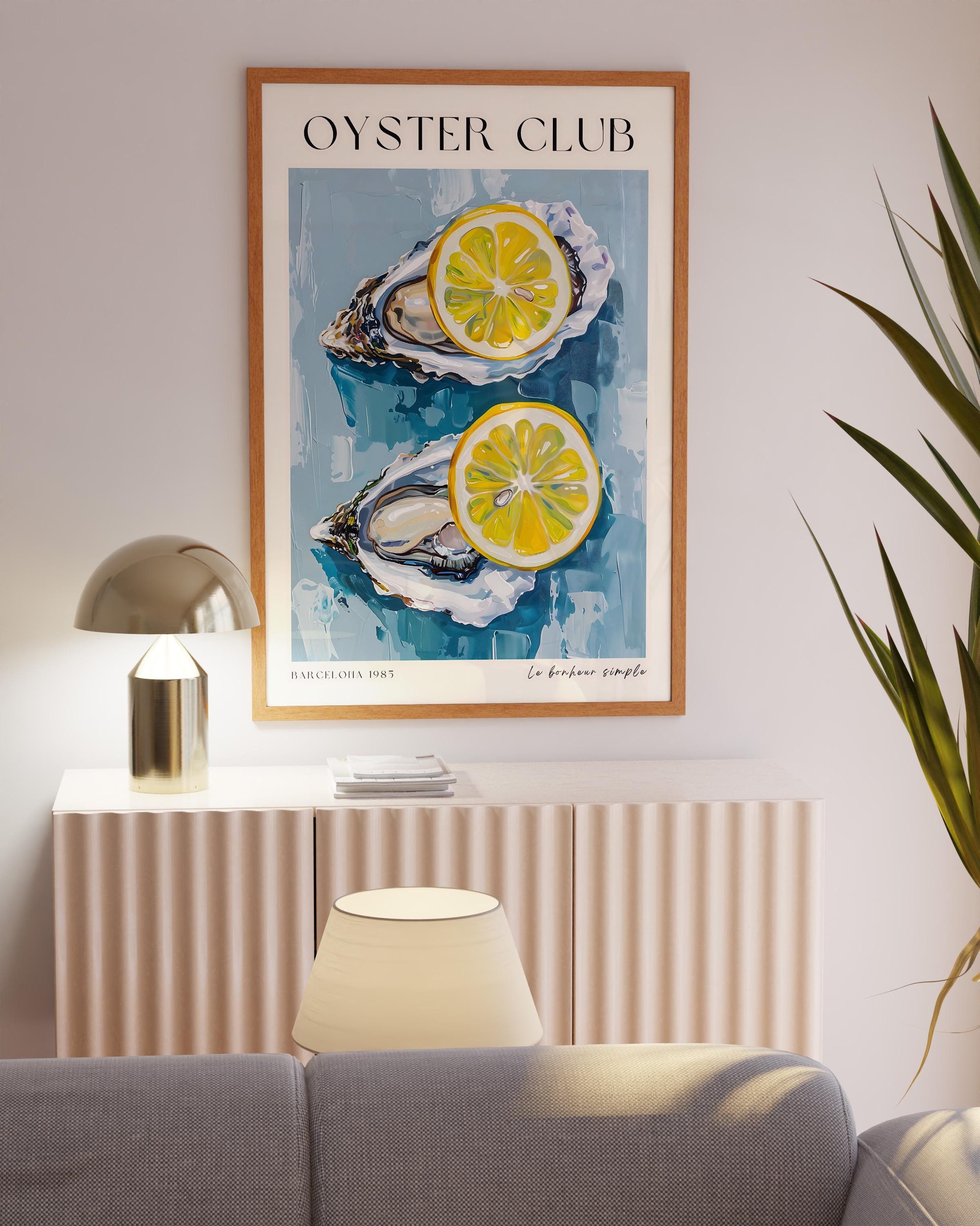 Restaurant Wine Sea Food Prints, Oysters Lemons Kitchen Decor, Food Art Print, Oyster Club, Champagne Print,Dining Room Decor,Bar Cart Print
