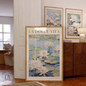 Set of 3 Digital Prints Download, Preppy Wall Art, Coquette Maximalist Decor, Water Lilies, Impressionist Landscape Painting, Flower Prints