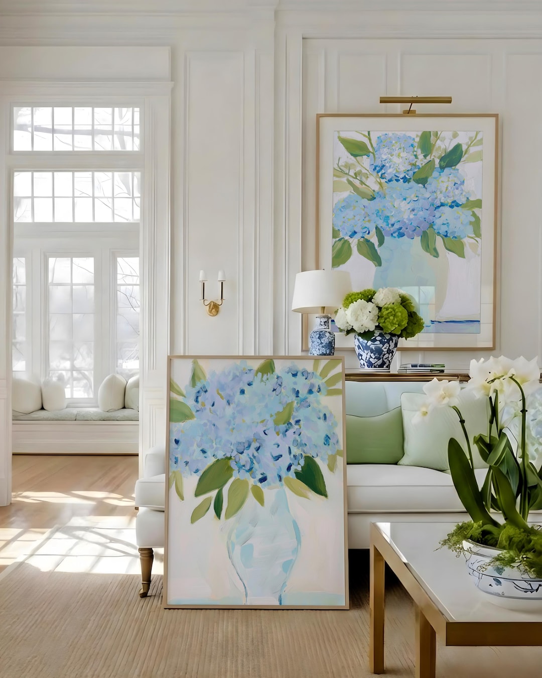 Set of 2 Blue Hydrangea Prints | Grandmillennial Coastal Bedroom Floral ...