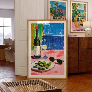 Eklektyczny wystrój dopaminy, plakat z letnim domem, modny plakat maksymalistyczny, nowoczesna galeria sztuki ściennej Matisse'a, estetyczne pomysły na prezenty do dekoracji pokoju