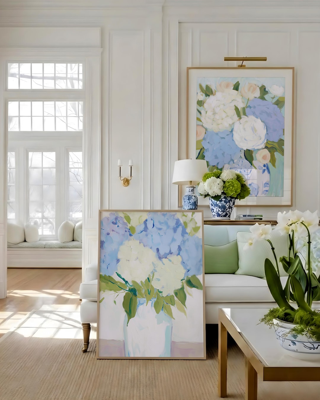 Set of 2 Blue Hydrangea Wall Art Prints | Grandmillennial Floral ...