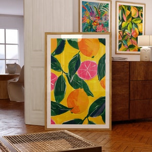 Lámina artística retro de limón de los años 70, póster gastronómico ecléctico, lámina de mercado de cítricos, regalo de inauguración de la casa, arte mural italiano, arte de limón, lámina de cocina moderna