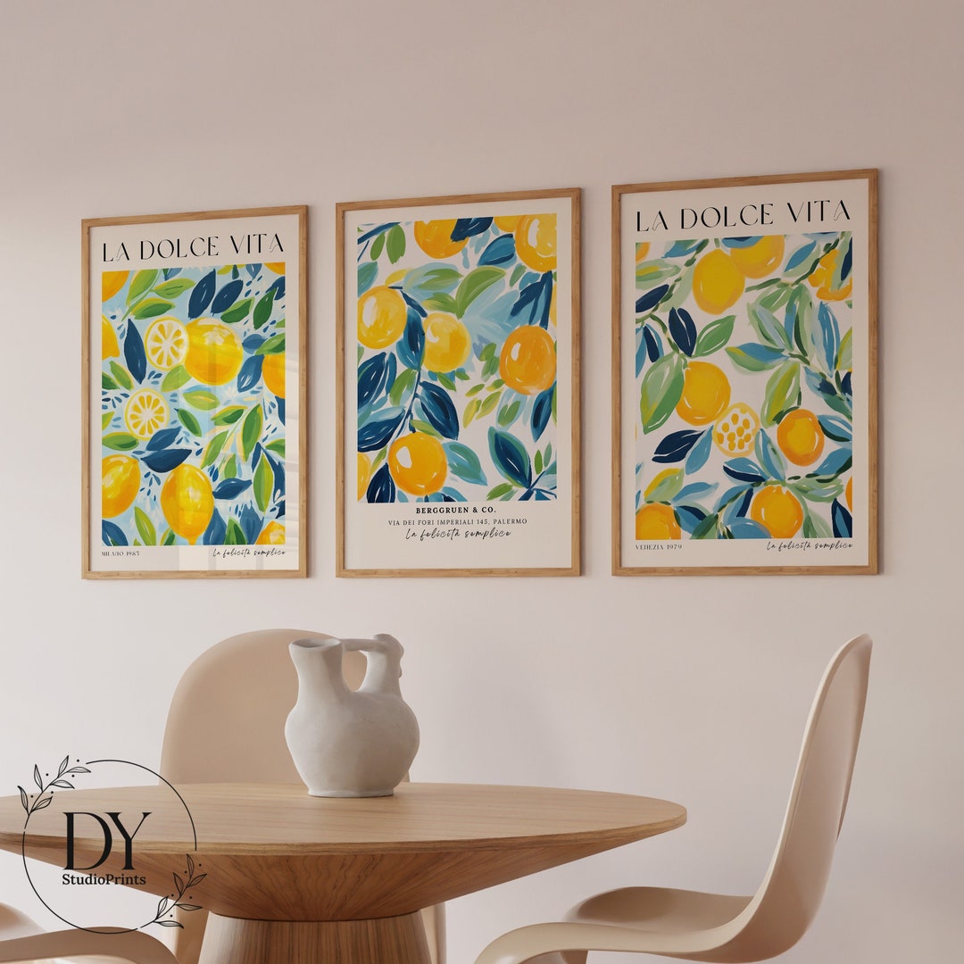 Amalfi Coast Lemons Printable Poster Set of 3, La Dolce Vita
