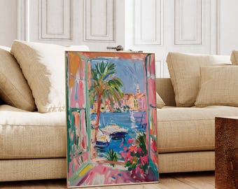 Mediterranean Window View Printable Art – Coastal Lemon Tree Wall