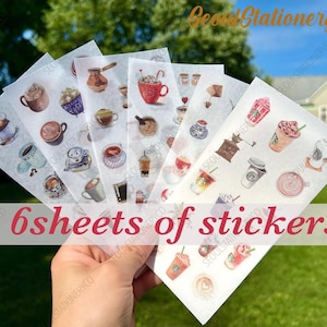 5 sets of coffee drink Washi sticker sheets,  Daily Life sticker sheet, Decorative Sticker, Journalling Planner, Scrapbook