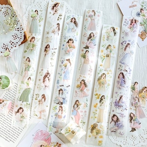 Beautiful Kawaii Girls Daily Life Washi Tape, 12~14&quot; SAMPLE Washi tape, Journalling Planner, Decorative masking tape