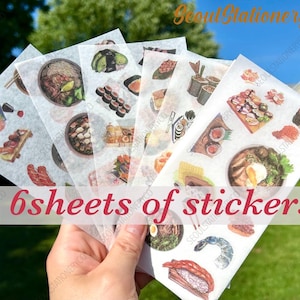 6 sets of Japanese food Washi stickers, Daily Life sticker sheet, Decorative Sticker, Journalling Planner, Scrapbook