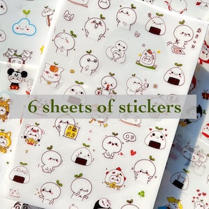 6 sheets of cute & adorable Japanese cartoon sticker sets, Daily Life sticker sheets, Decorative Stickers, Journalling Planner