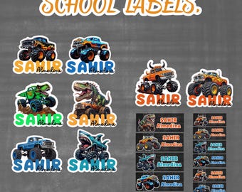 Monster Jam School Labels, School Book Labels, Monster Jam Name Tags, Personalized Printable, Laptop Sticker Printable, labels Png, Pdf