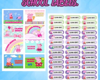 Peppa Pig School Labels, School Book Labels, Peppa Pig Name Tags, Personalized Printable, Printable Back to School Stickers, labels Png -Pdf