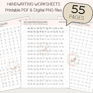Improve Handwriting Lettering Practice Worksheets, Penmanship Practice, IPAD Lettering Printable Workbook, Alphabet Writing Workbook 55Pages