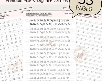 Improve Handwriting Lettering Practice Worksheets, Penmanship Practice, IPAD Lettering Printable Workbook, Alphabet Writing Workbook 55Pages
