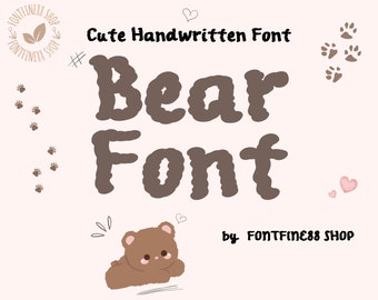 Bold Decorative Font Cute Handwriting Font, Neat Handwritten Font Lovely Font, Goodnotes Font, Animal Font, Procreate Fonts, Bear Font