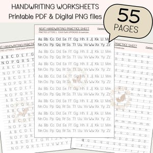 Improve Handwriting Lettering Practice Worksheets, Penmanship Practice, IPAD Lettering Printable Workbook, Alphabet Writing Workbook 55Pages