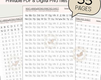 Improve Handwriting Lettering Practice Worksheets, Penmanship Practice, IPAD Lettering Printable Workbook, Alphabet Writing Workbook 55Pages