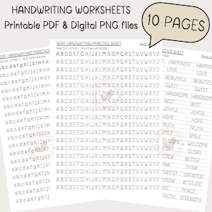 Printable Handwriting Worksheets for adults Penmanship 10 Pages Letters, Words, Sentences, Middle School Kids and Lettering Practice Guide
