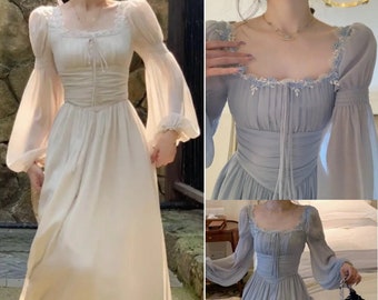 Ästhetisches Elfen Abendkleid - Zauberhafte Französische Eleganz - Cottagecore Fantasy