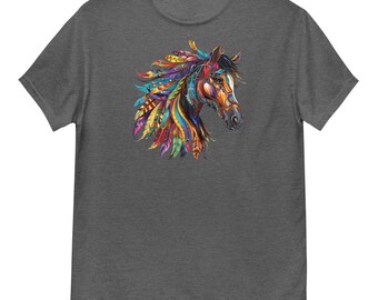 Horse T-shirt Feather Design Tee gift for mom