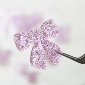 Sparkle Pink Bow Acrylic Earring Blanks - DIY Valentines Earrings