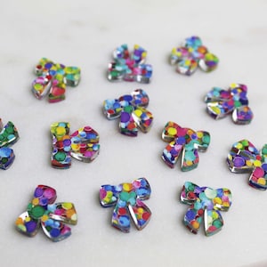 Rainbow Dot Bow Stud Earring Blanks: Silver Mirror Acrylic DIY Earrings