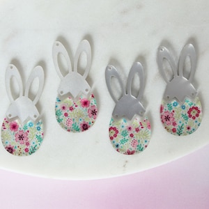 Pink Floral Easter Egg Earring Blanks - Bunny Ear Earring Blanks - DIY Acrylic Earrings - Earring Blanks - Acrylic Blanks for Earring Makers