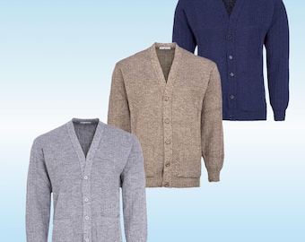 Mens Knitted Cardigan Classic Style Cardigans V Neck Button Jumper Plain Coloured