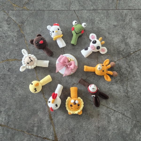 Set of 5 or 10, Crochet Animal Finger Puppets | Handmade Kids Toys