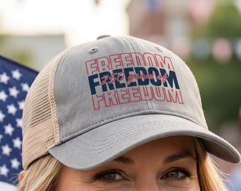 Freedom USA 250th Anniversary Hat, Women’s Ponytail Mesh Cap, Patriotic Vintage Washed Hat