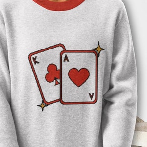 Suéter de punto para el día de San Valentín, corazón rojo y carta de la suerte, suéter de punto de la suerte, regalo romántico para ella o para él, regalo romántico para parejas