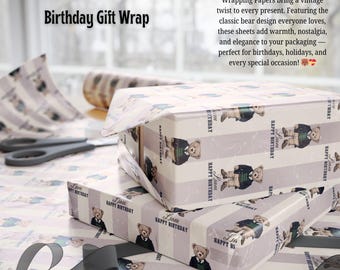 Vintage Polo Bear Theme Gift Wrap, Vintage Style Wrapping Paper