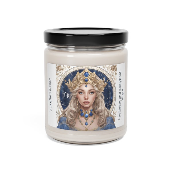 Virgo Scented Soy Candle, a celestial masterpiece in a 9oz glass jar. Unique gifts. Zodiac Home Decor. Intuitive gifts.