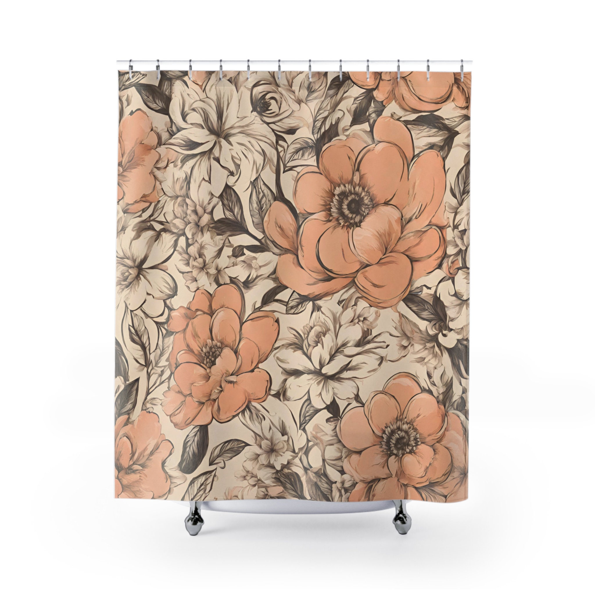 Peach and Cream Vintage Floral Shower Curtain Victorian Cute Timeless
