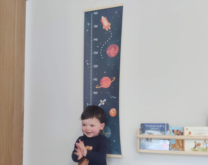 Children's Height Chart | Space Nursery Theme | First Birthday Gift | Hanging Canvas Growth Chart