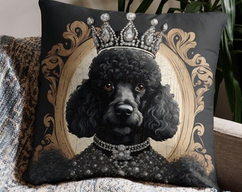 Aristocrat Black Poodle Wearing Diamond Crown Scatter Cushion Cover