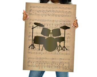 Vintage Drum Kit Music Sheet Poster, Japanese Paper