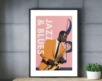 Jazz Saxophone Poster, Vintage Music Room Wall Art
